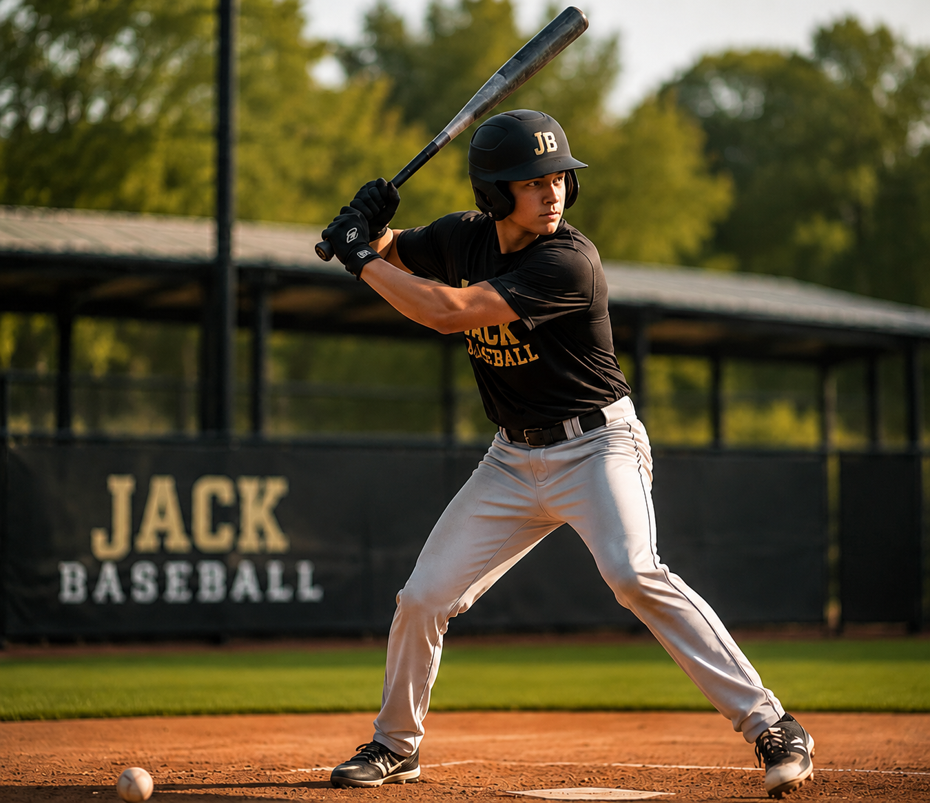 JackBaseball athlete in batting stance on the field